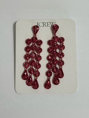 J. Crew Magenta Crystal Cascade Drop Earrings